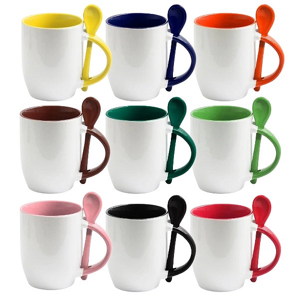 Caneca Com Colher Sublimação Caixa 12 ou 36 Unidades