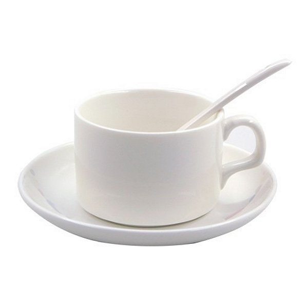 Jogo Xícara Branca Sublimação Porcelana Pires e Colher Caixa 12 ou 36 Unidades