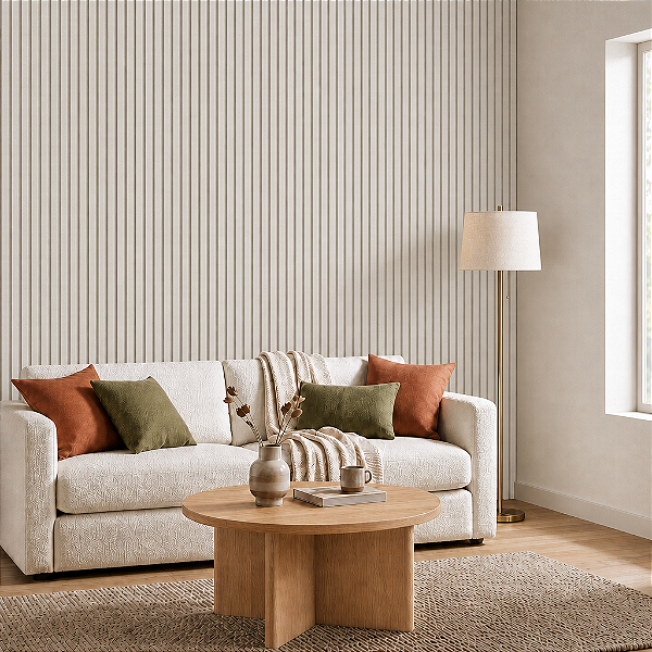 Painel Ripado Interno Linho Marfim WPC de 290cm x 16cm (0,464M²)