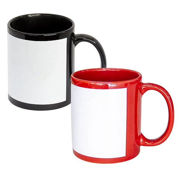Caneca Com Tarja para Sublimação Preta/Vermelha Porcelana Caixa 12 ou 36 Unidades