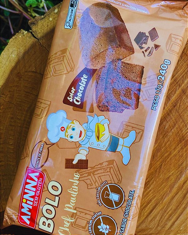 Bolo Sem Glúten Aminna Chef Paulinho Chocolate 240g | Fonte de Fibras | Sem Leite