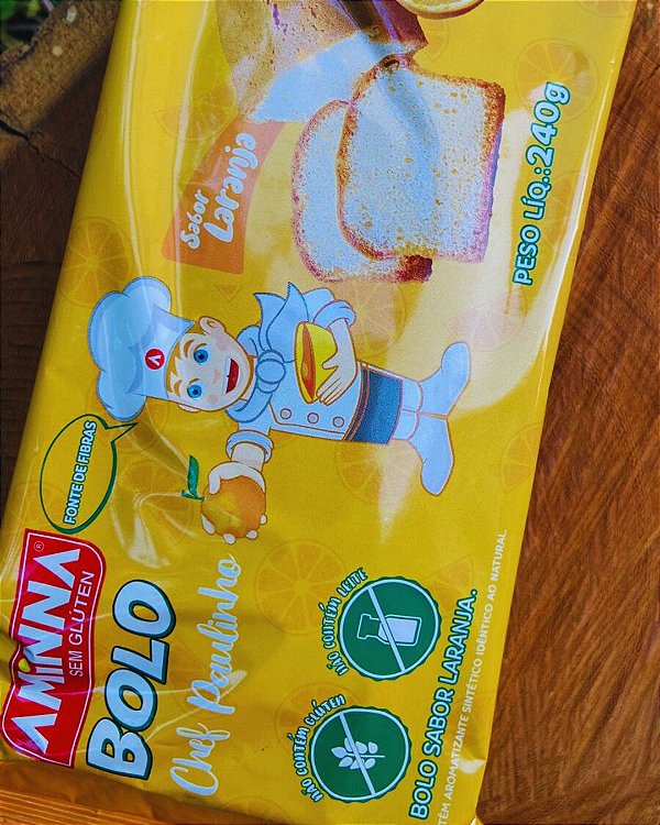 Bolo Sem Glúten Aminna Chef Paulinho Laranja 240g | Fonte de Fibras | Sem Leite
