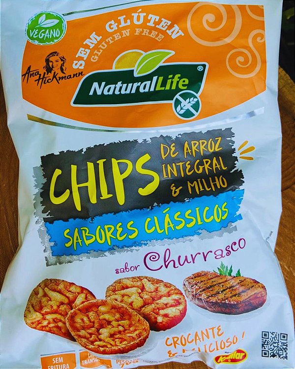 Chips Natural Life Sem Glúten Sabor Churrasco 70g | Snack de Arroz Integral e Milho Vegano