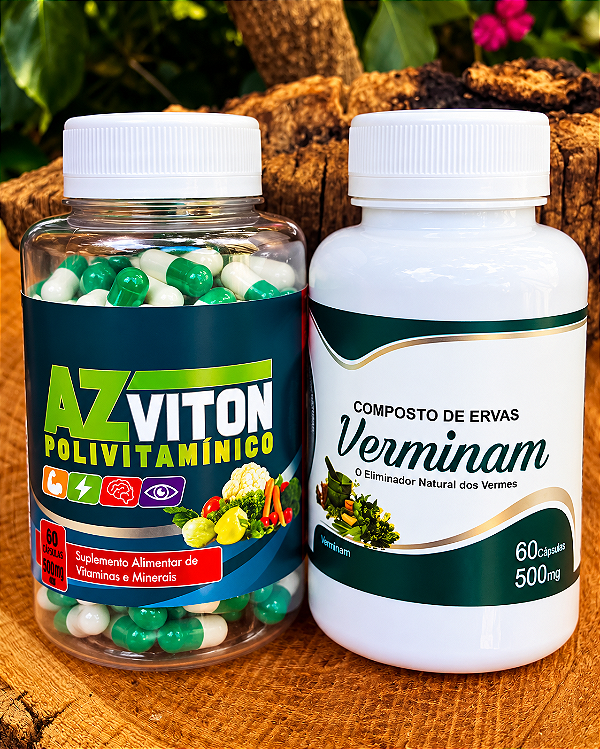 Kit Desparasitação Verninam 500mg + Azviton Polivitamínico 60 cápsulas