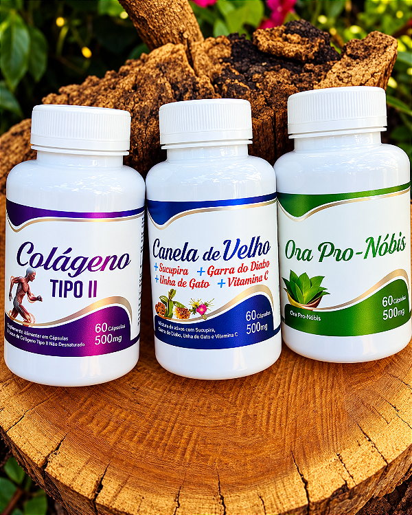 Kit Colágeno Tipo II para Articulações + Canela de Velho + Ora-Pro-Nóbis