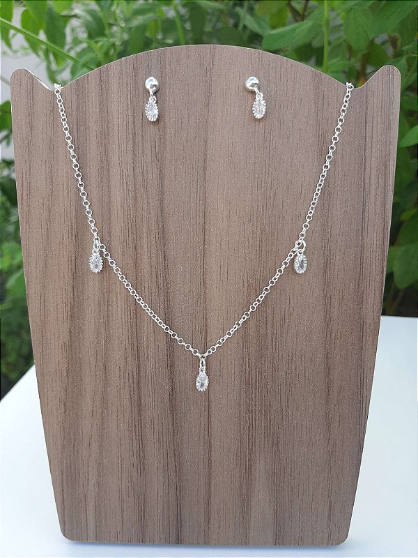 Conjunto Pingente Oval - Prata 925