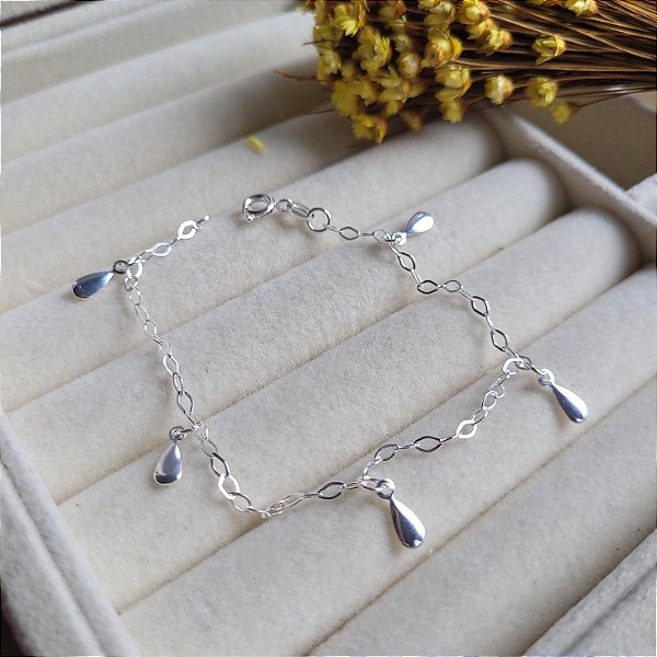 Pulseira com Pingentes Gotas Chapinhas - Prata 925