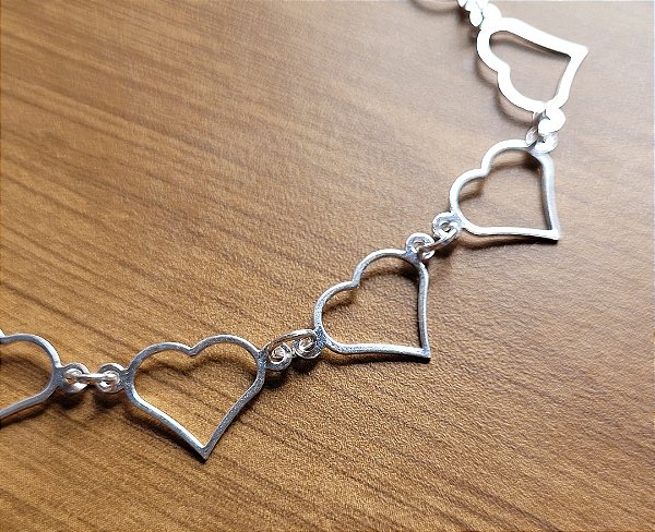 Pulseira de Corações Vazados - Prata 925