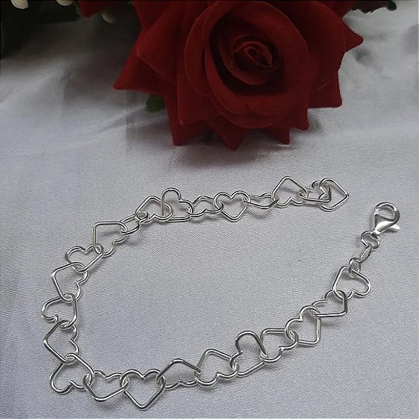 Pulseira Elos em Coração - Prata 925