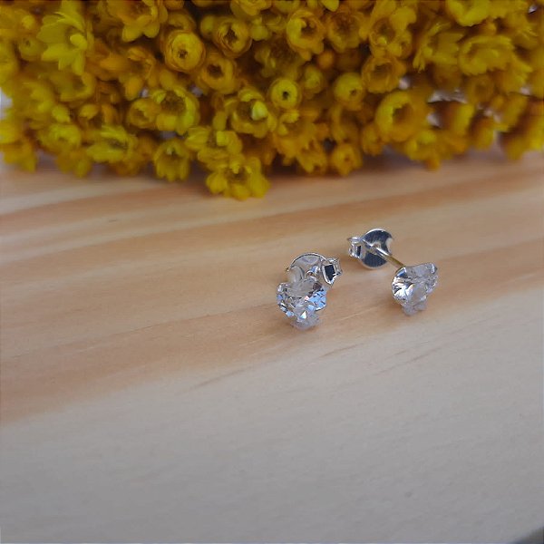 Brinco Zir. Coração 5mm - Prata 925