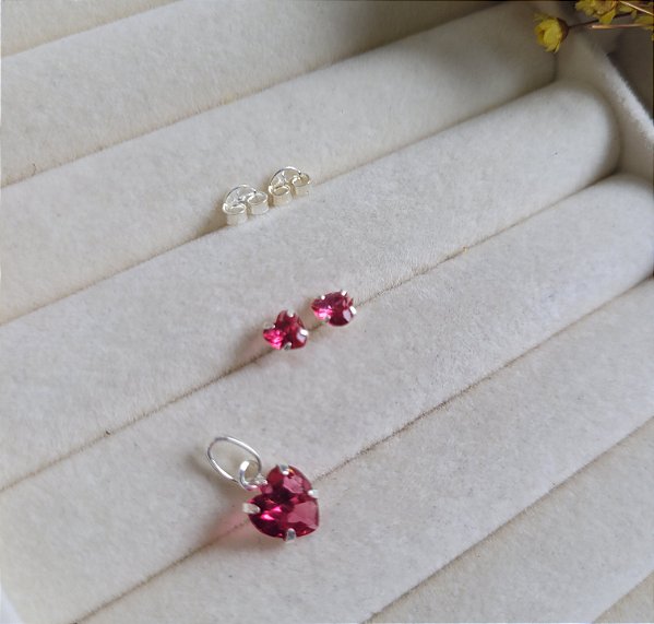 Conjunto Coração - Prata 925