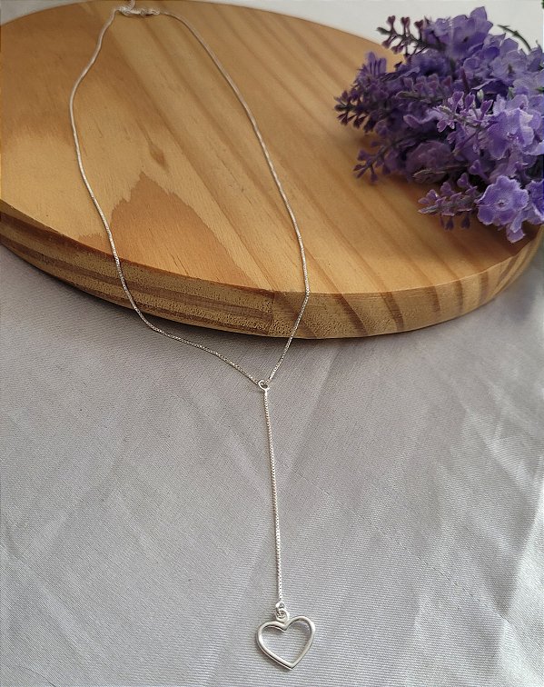 Colar Gravata Coração - Prata 925