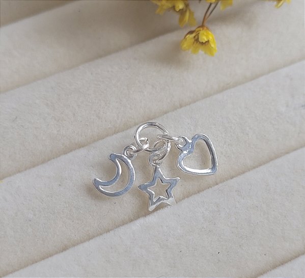 Pingente Coração/ Estrela / Lua - Prata 925