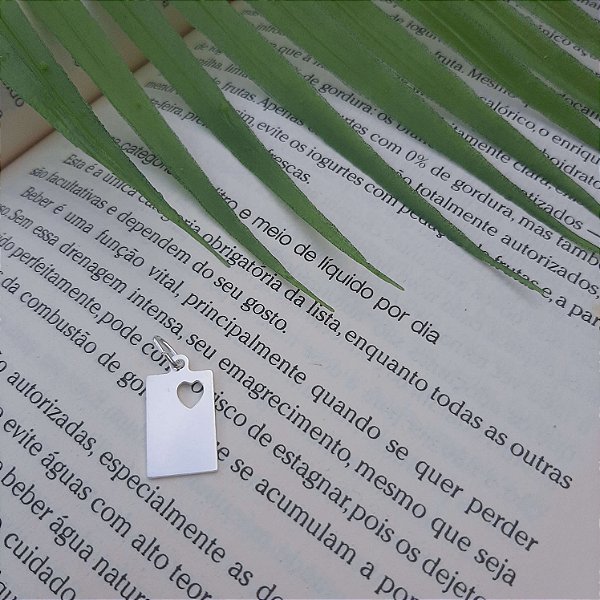 Pingente Placa Retangular c/ Coração - Prata 925