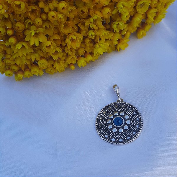 Pingente Mandala c/Pedra Azul - Prata 925