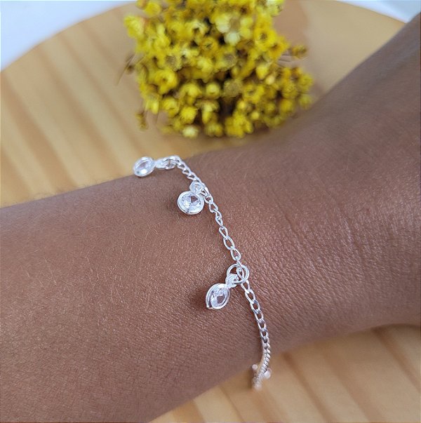 Pulseira Infantil  Trio Zircônias- Prata 925