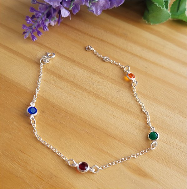 Pulseira Pedras Coloridas - Prata 925