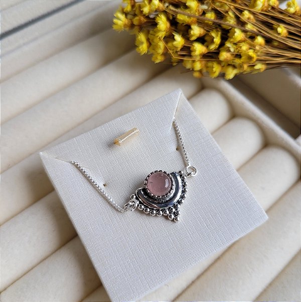 Gargantilha Boho Rosa- Prata 925