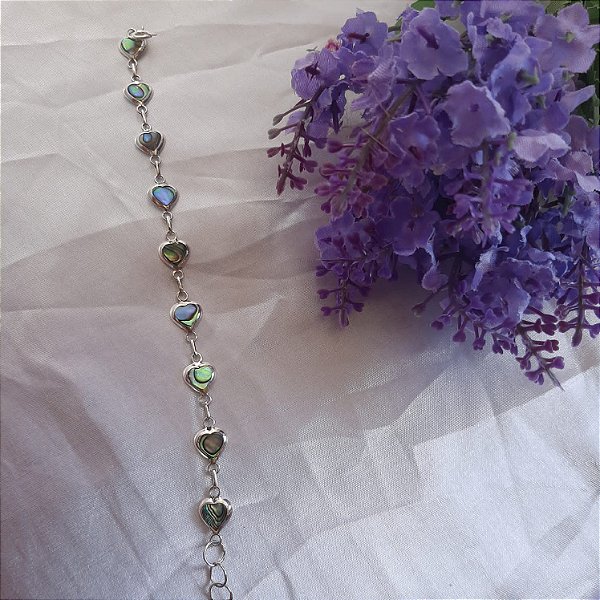 Pulseira Corações Abalone - Prata 925
