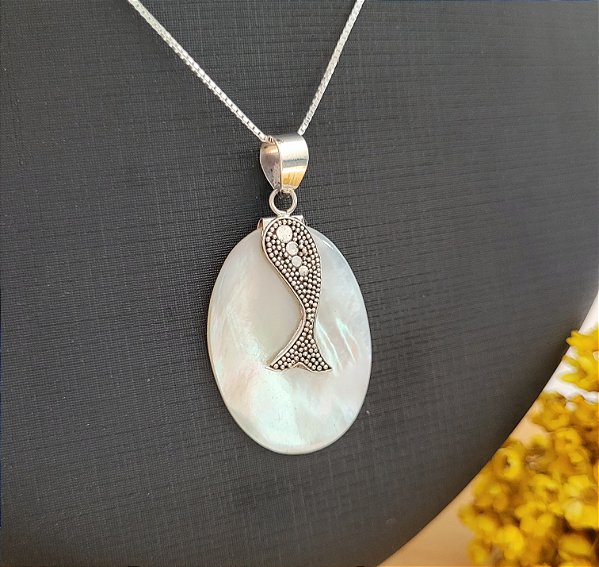 Pingente Madre Perola Oval - Prata 925