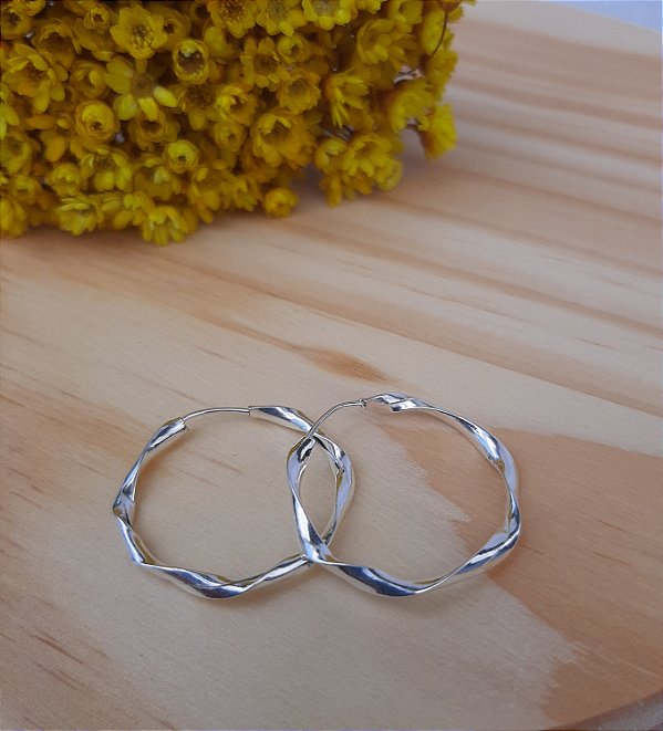 Argola Enrolado 26mm - Prata 925