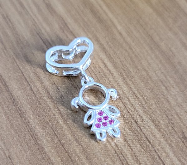 Pingente Coração Menina Pendurada - Prata 925