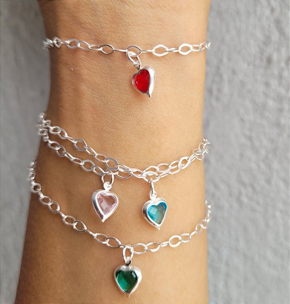 Pulseira Coração Embutido Zirconia - Prata 925
