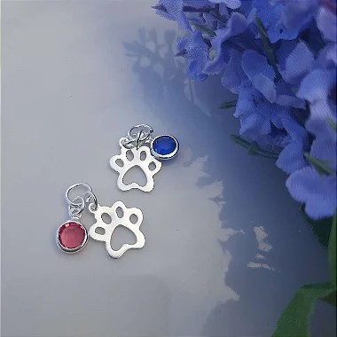 Pingente Pata Pet com Pedra - Prata 925