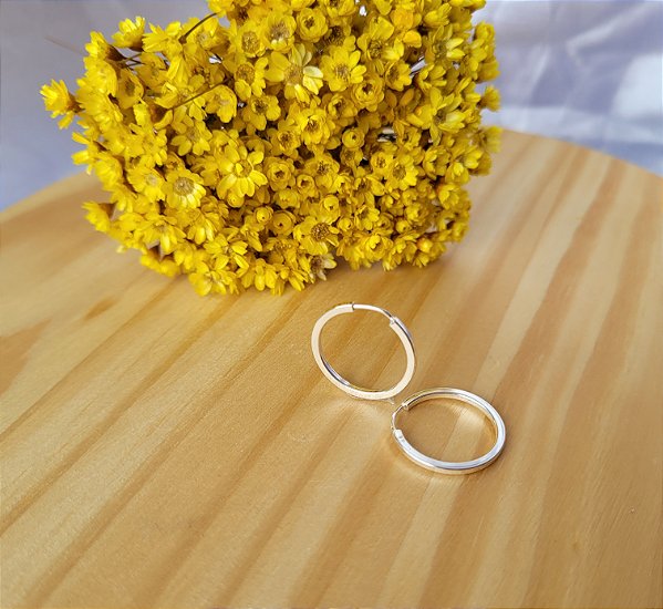 Argola Fio Quadrado fino 20 mm - Prata 925