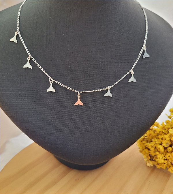 Colar Chocker Rabo de Baleia placa - Prata 925