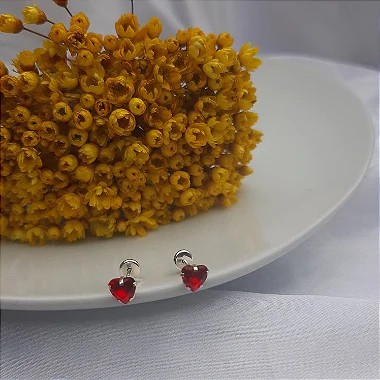 Brinco Coração Zircônia c/ Tarraxa Baby - Prata 925