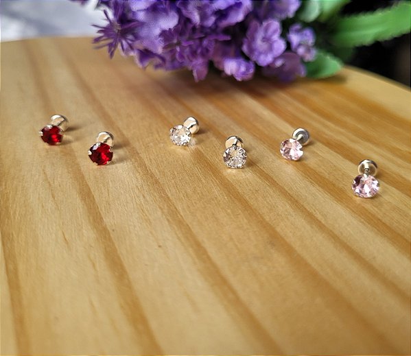 Brinco  Zircônia c/ Tarraxa Baby - Prata 925