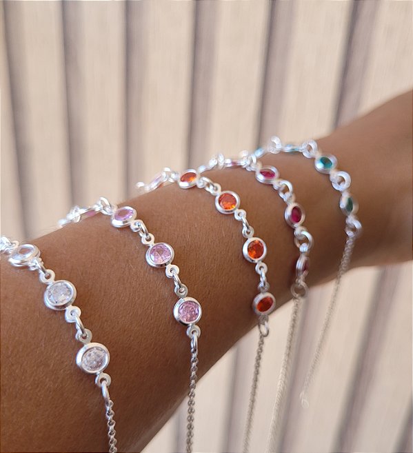 Pulseira 5 Pedras Elos Portugues - Prata 925