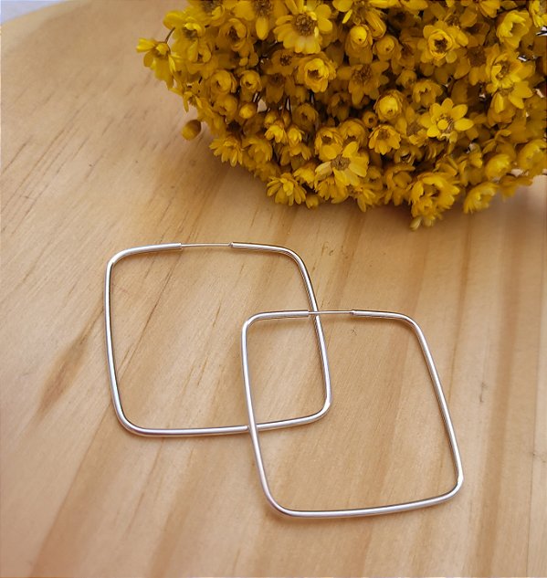 Argola  33 mm Quadrada Fio Fino - Prata 925