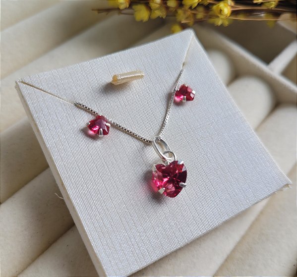 Conjunto Coração Garra - Prata 925