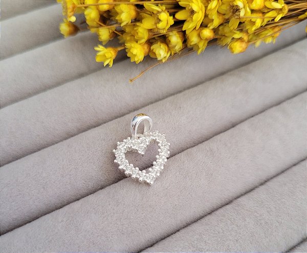 Pingente Coração Cravejado -Prata 925