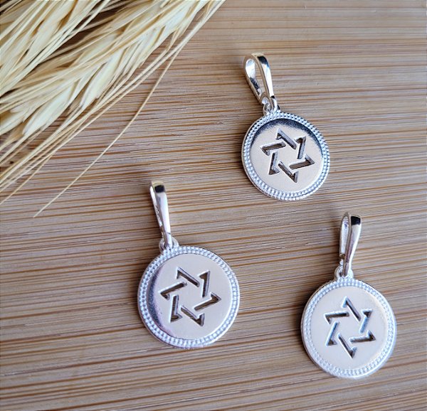 Pingente Medalha com Estrela de Davi- Prata 925