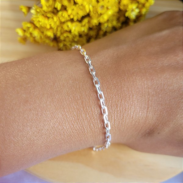 Pulseira Cadeado Elo 3 mm - Prata 925