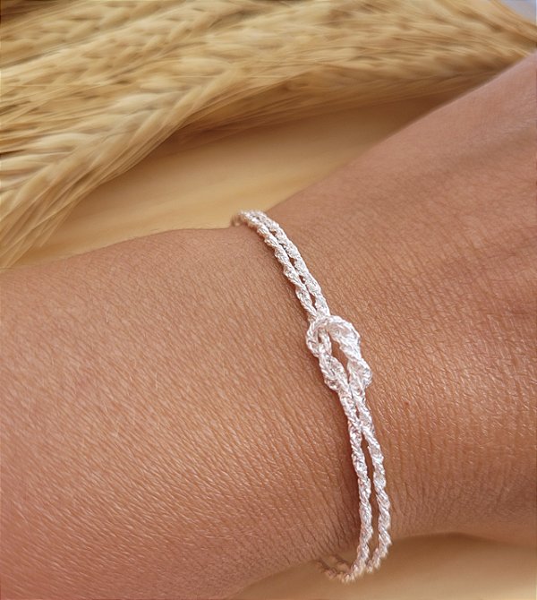 Pulseira com Nó Fio Duplo - Prata 925