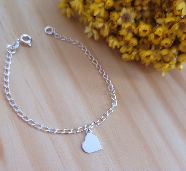 Pulseira Infantil Placa Coração - Prata 925