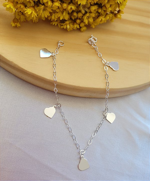Pulseira Pingente Coração Placa - Prata 925