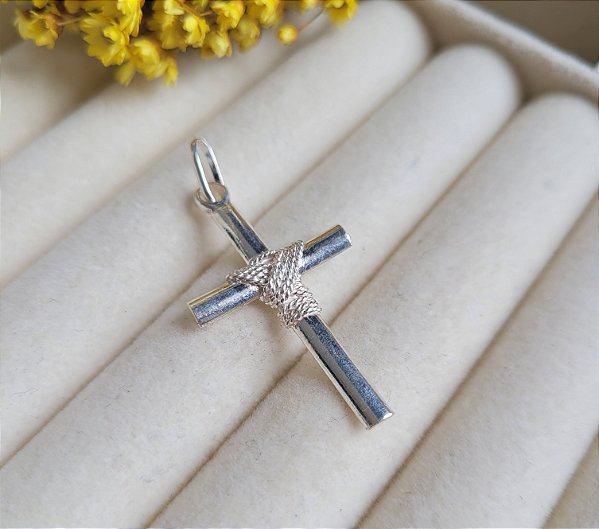 Cruz Fio Enrolado (G) - Prata 925