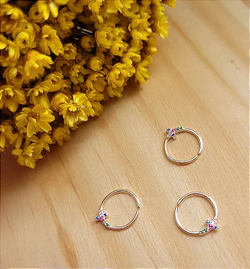 Piercing Helix / Daith Cruz Zirc. Colorido Prata 925