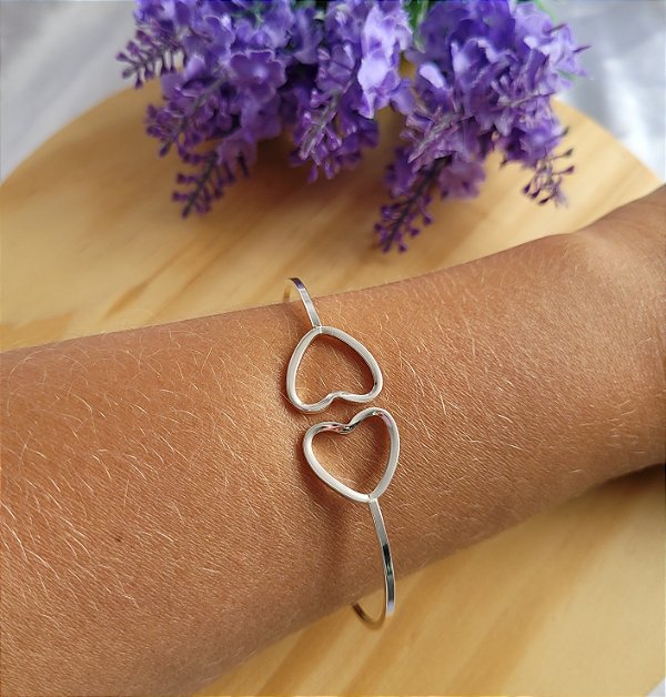 Bracelete 2 Corações - Prata 925