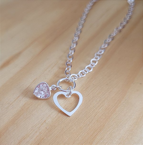 Pulseira Coração Vazado e pedra - Prata 925