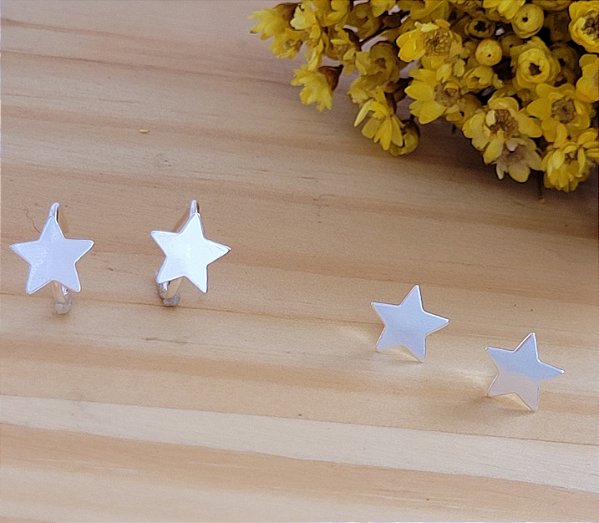 Brincos Estrela e Argola estrela (2 pares) - Prata 925