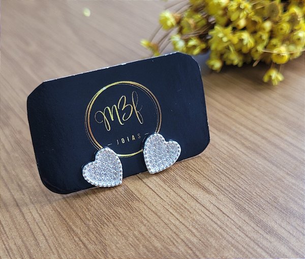 Brinco Cravejado Coração - Prata 925