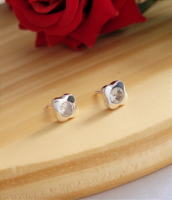 Brinco Flor com Zircônia - Prata 925