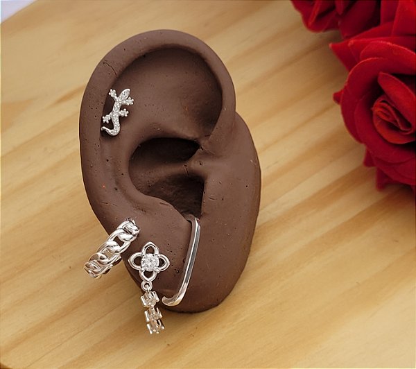 Kit Brincos Ear hook/ argola e Zircônias - Prata 925
