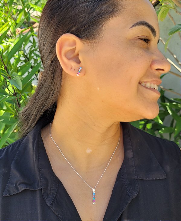Conjunto Zircônias Coloridas - Prata